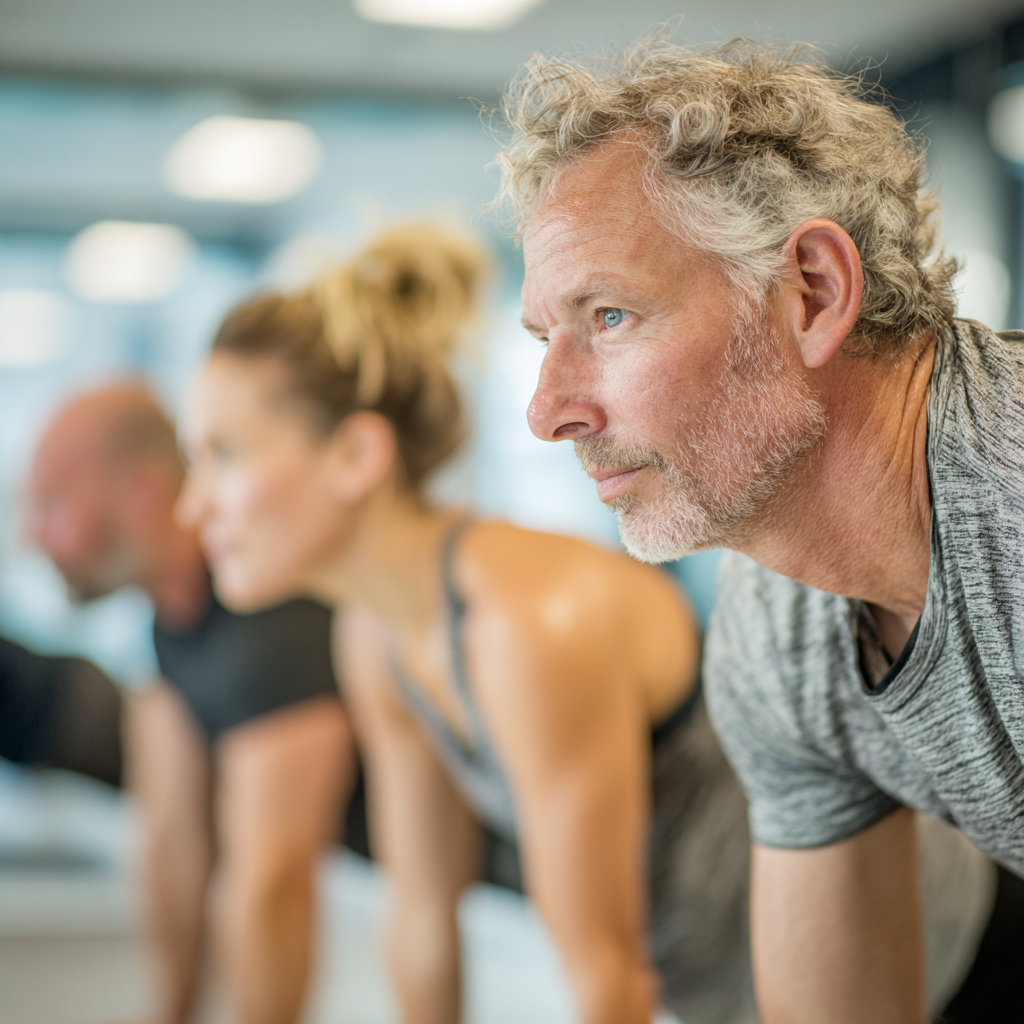 middle-aged adults participating in functional fitness session